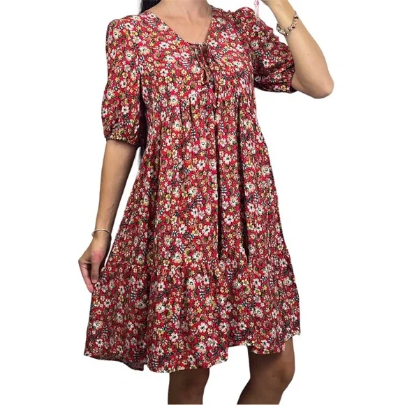 Dreamcatcher Skylar Mini Dress Red Floral Tiered Boho Hippie Size S 8 - NWT - Picture 5 of 14